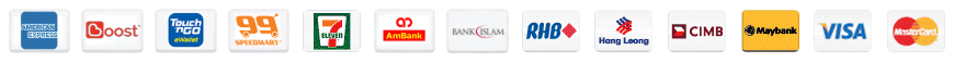 Accepted payment methods: American Express, Boost, Touch'n Go, 99 SpeedMart, 7-Eleven, AmBank, Bank Islam, RHB, Hong Leong, CIMB, Maybank, VISA, MasterCard
